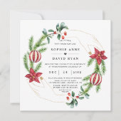 Winter Poinsettia Pine Berry Kerstmis Bruiloft Kaart (Voorkant)