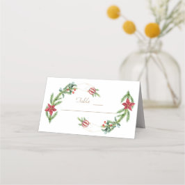 Winter Poinsettia Pine Berry Kerstmis Bruiloft Plaatskaartje