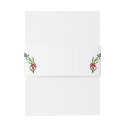 Winter Poinsettia Pine Berry Kerstmis Bruiloft Uitnodigingen Wikkel (Achterkant Voorbeeld)