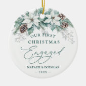 Winter Poinsettia Pine Onze 1e Kerstmis verloofd Keramisch Ornament (Voorkant)