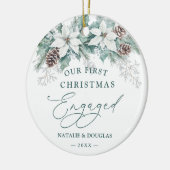 Winter Poinsettia Pine Onze 1e Kerstmis verloofd Keramisch Ornament (Links)