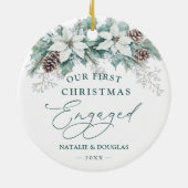 Winter Poinsettia Pine Onze 1e Kerstmis verloofd Keramisch Ornament (Achterkant)