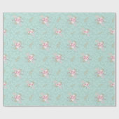 Winter Poinsettia Roze Groen pastel Kerstmis Cadeaupapier (Vlak)