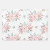 Winter Poinsettia Roze Groen pastel Kerstmis Inpakpapier Vel (Voorkant)