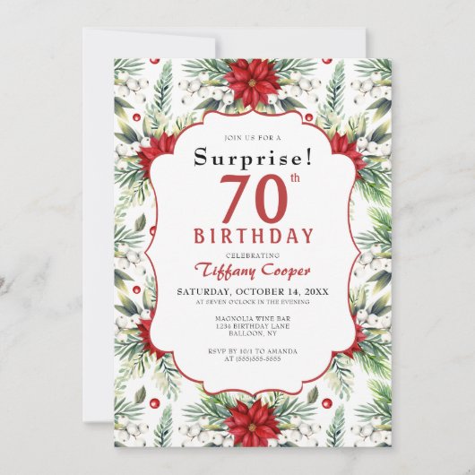 Winter Poinsettia Verrassing 70ste Verjaardagsfees Kaart (Voorkant)