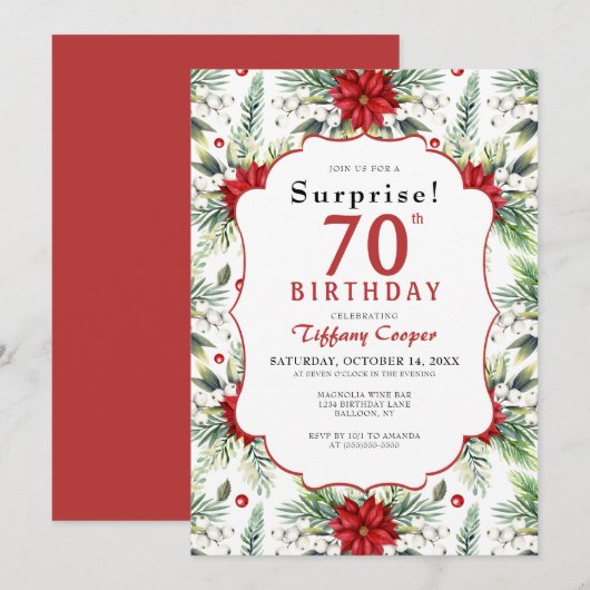 Winter Poinsettia Verrassing 70ste Verjaardagsfees Kaart (Voorkant / Achterkant)