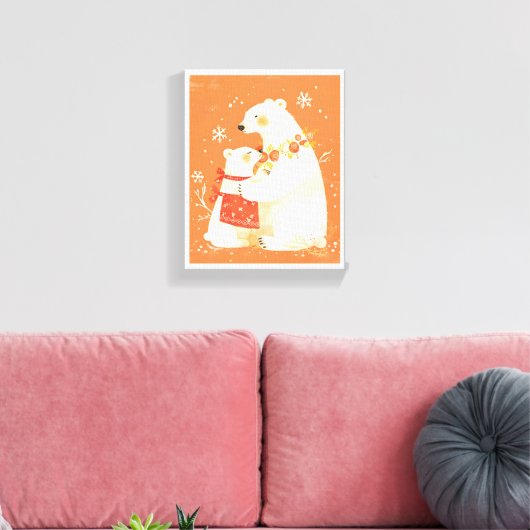 Winter Polar Bear Mom & Baby Cozy Nordic Canvas (Insitu (Woonkamer))