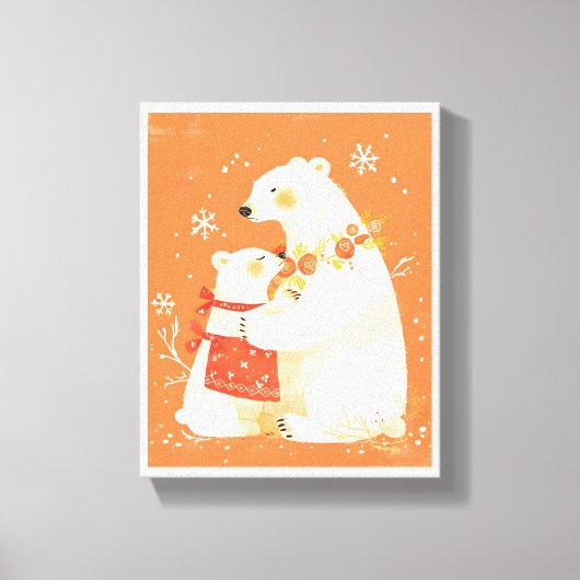 Winter Polar Bear Mom & Baby Cozy Nordic Canvas Afdruk (Voorkant)