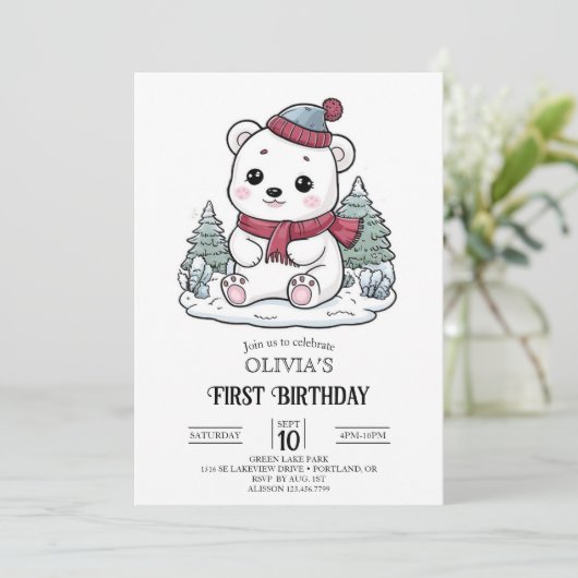  Winter Polar Beer 1e verjaardag Digitaal Kaart (Staand voorkant)
