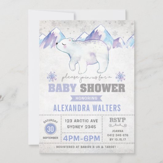 Winter Polar Beer Baby shower Uitnodiging Snowflak (Voorkant)