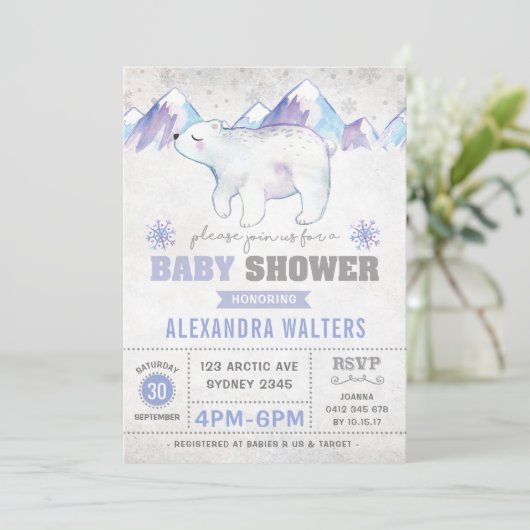 Winter Polar Beer Baby shower Uitnodiging Snowflak (Staand voorkant)