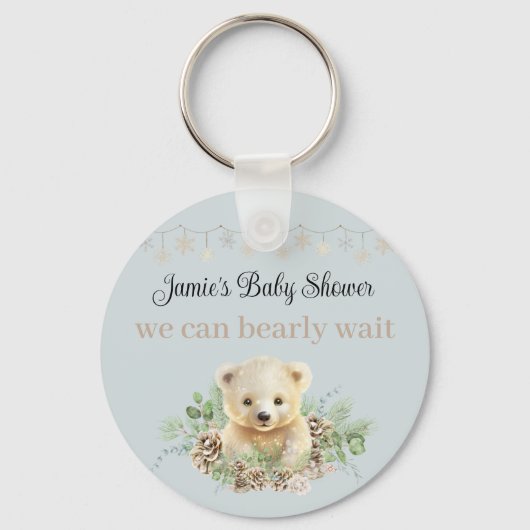 Winter Polar Beer Blauw Baby shower Favor Keepsake Sleutelhanger (Voorkant)