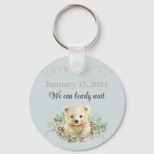Winter Polar Beer Blauw Baby shower Favor Keepsake Sleutelhanger (Achterkant)