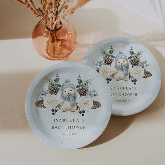 Winter Polar Beer Boy Baby shower Papieren Bordje