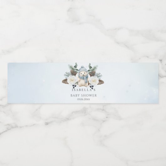 Winter Polar Beer Boy Baby shower Waterfles Etiket (Enkel label)