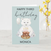 Winter Polar Beer Derde 3e verjaardag Kaart (Gele Bloem)