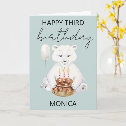 Winter Polar Beer Derde 3e verjaardag Kaart (Gele Bloem)