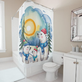 Winter Polar Beer Familie Kerst Douchegordijn