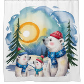 Winter Polar Beer Familie Kerst Douchegordijn (Voorkant)