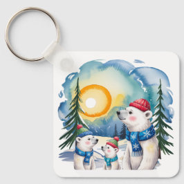 Winter Polar Beer Familie Kerst Gepersonaliseerd Sleutelhanger