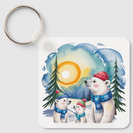 Winter Polar Beer Familie Kerst Gepersonaliseerd Sleutelhanger (Voorkant)