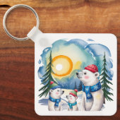 Winter Polar Beer Familie Kerst Gepersonaliseerd Sleutelhanger (Voorkant)
