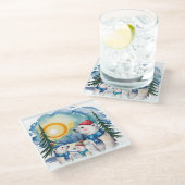 Winter Polar Beer Familie Kerst Glazen Onderzetter (Schuin)