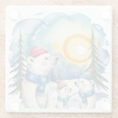 Winter Polar Beer Familie Kerst Glazen Onderzetter (Achterkant)