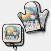 Winter Polar Beer Familie Kerst Ovenwant & Pannenlap Set (Voorkant / Achterkant)