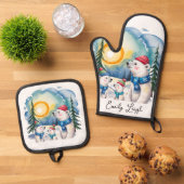 Winter Polar Beer Familie Kerst Ovenwant & Pannenlap Set (Top down)