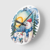 Winter Polar Beer Familie Kerst Ronde Klok (Hoek)