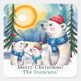 Winter Polar Beer Familie Kerst Vierkante Sticker