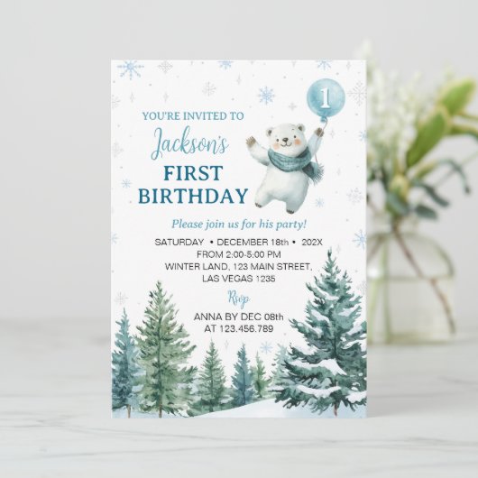 Winter Polar Beer Forest 1e verjaardag Kaart (Staand voorkant)