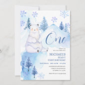 Winter Polar Beer Forest Eerste Verjaardag Kaart (Voorkant)