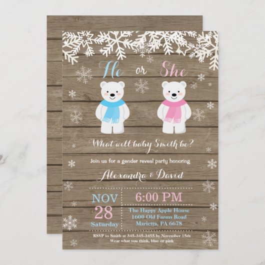 Winter Polar Beer Gender onthulling uitnodiging (Voorkant / Achterkant)