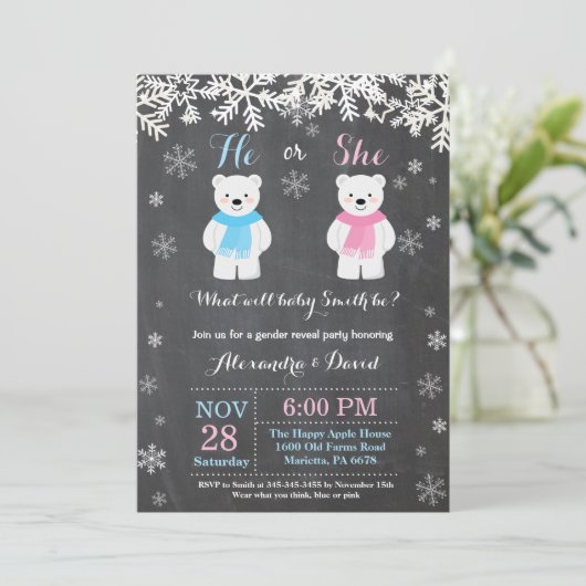 Winter Polar Beer Gender onthulling uitnodiging (Staand voorkant)