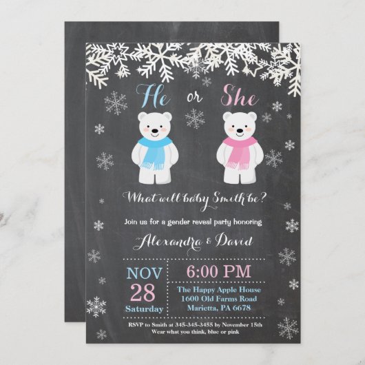 Winter Polar Beer Gender onthulling uitnodiging (Voorkant / Achterkant)