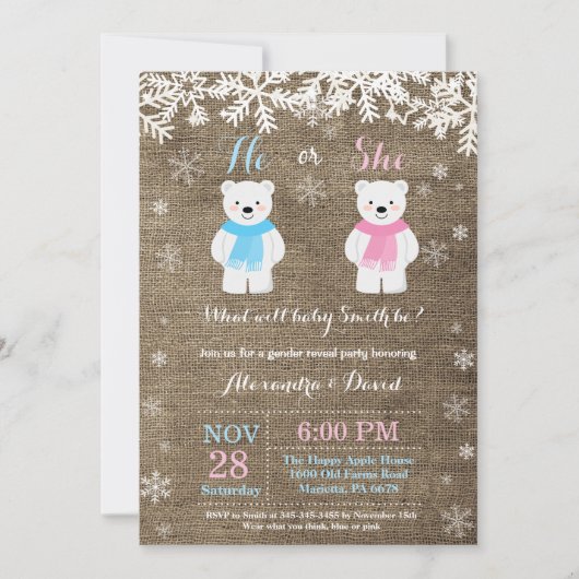 Winter Polar Beer Gender Reveal Invitation Kaart (Voorkant)