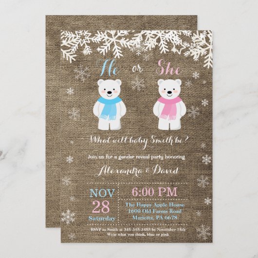 Winter Polar Beer Gender Reveal Invitation Kaart (Voorkant / Achterkant)