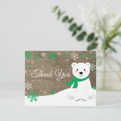 Winter Polar Beer Green Snowflake Bedankkaart (Staand voorkant)