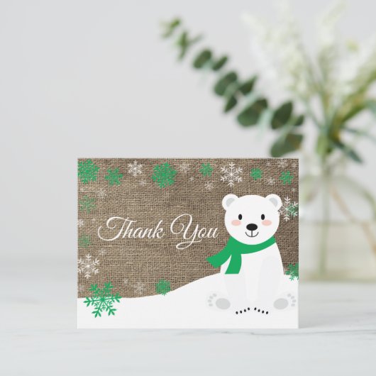 Winter Polar Beer Green Snowflake Bedankkaart (Staand voorkant)