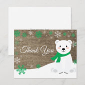 Winter Polar Beer Green Snowflake Bedankkaart (Voorkant / Achterkant)
