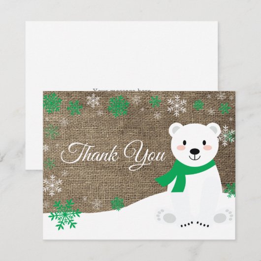 Winter Polar Beer Green Snowflake Bedankkaart (Voorkant / Achterkant)