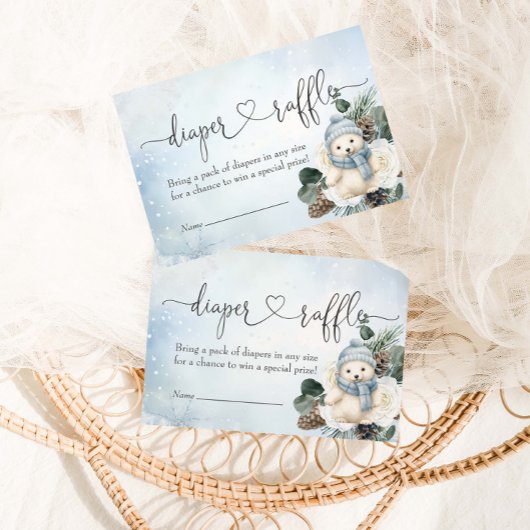 Winter Polar Beer Jongen Baby shower Luier Raffle Informatiekaartje