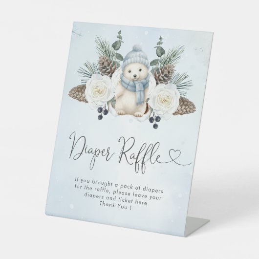 Winter Polar Beer Jongen Baby shower Luier Raffle Reclamebord Met Voetstuk (Voorkant)