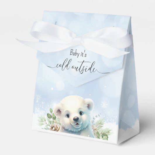 Winter Polar Beer Koud Buiten Blauw Baby shower Bedankdoosjes (Voorkant Zijde)