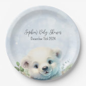 Winter Polar Beer Koud Buiten Blauw Baby shower Papieren Bordje (Voorkant)