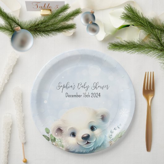 Winter Polar Beer Koud Buiten Blauw Baby shower Papieren Bordje