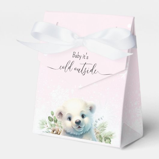 Winter Polar Beer Koud Buiten Roze Baby shower Bedankdoosjes (Voorkant Zijde)