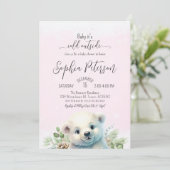 Winter Polar Beer Koud Buiten Roze Baby shower Kaart (Staand voorkant)